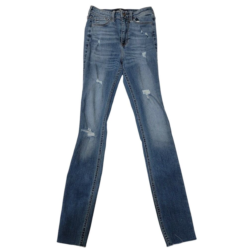 Hollister Juniors Size 00 Ultra High Rise Super Skinny Stretch Jeans Frayed Hem